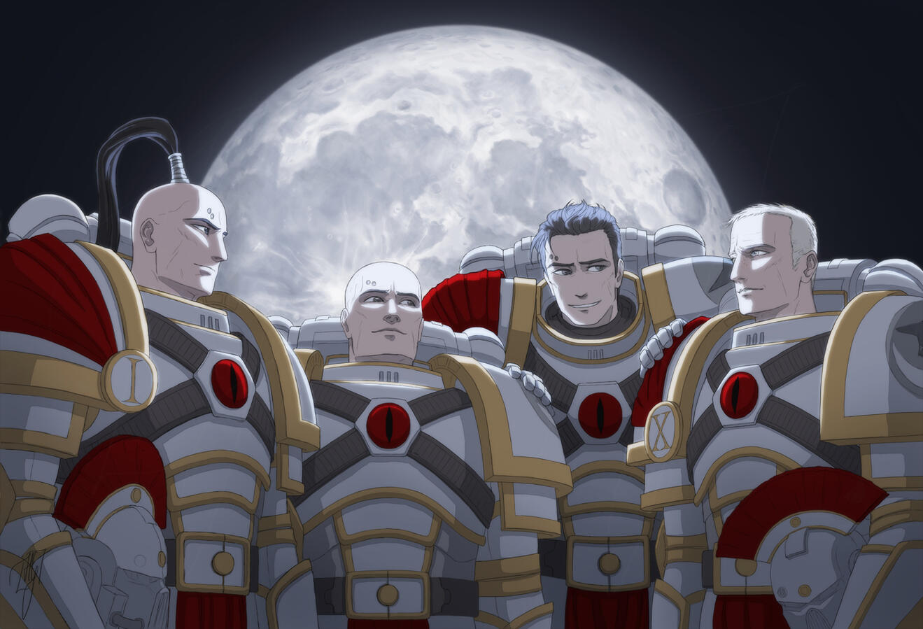 Winning hand [The Mournival: Abaddon, Aximand, Torgaddon and Loken; Warhammer 40k fanart]